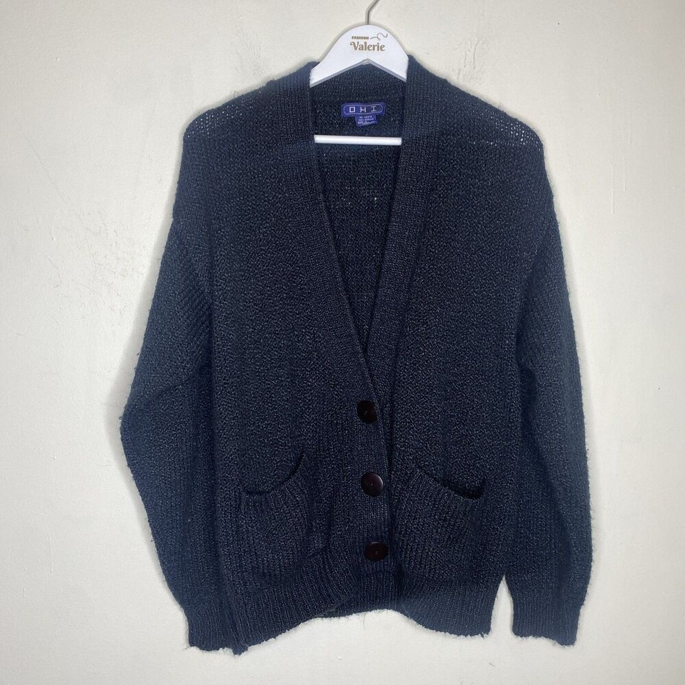 OHI Black Chunky Knit Cardigan Vintage Size Medium